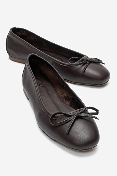 Zeynep Sıradağlı Poetry Women's Genuine Leather Ballerinas Espresso Brown