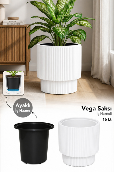 Meleni Home Modern Büyük Saksı - İç Hazneli Plastik Salon Bahçe Dekorasyon Pl...
