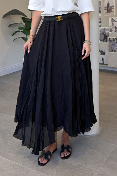 MAGARDE Elastic Waist Lined Skirt with Ruffles - Black