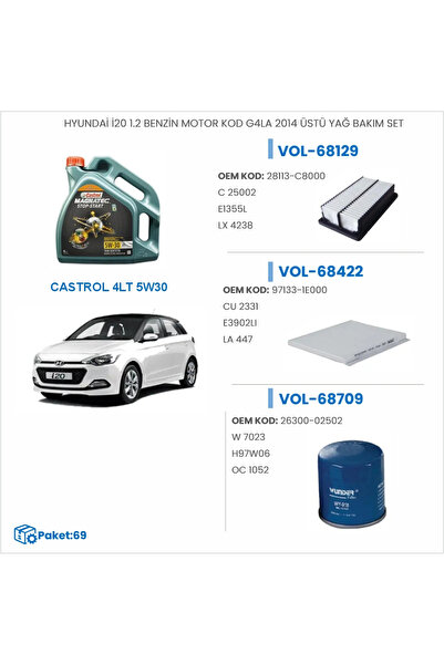 Hyundai / Kia HYUNDAİ İ20 1.2 BENZİN MOTOR KOD G4LA 2014 ÜSTÜ YAĞ BAKIM SETİ