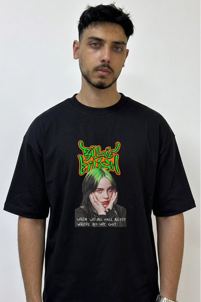 Anetos Billie Eilish_4 Design Printed Oversize Black T-Shirt