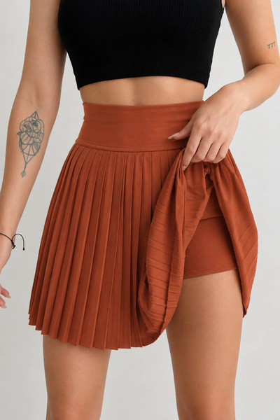 Lusin Women's Brick Red Shorts Tiril Summer Premium Mini Skirt