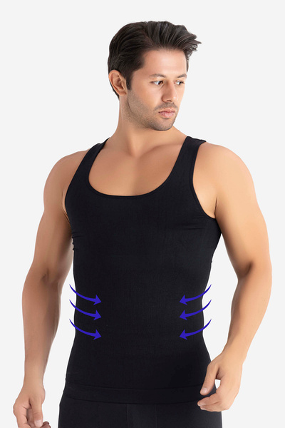 X MODAL Men's Black Firming Corset Tank Top Belly Anti-Sagging Body Shaper