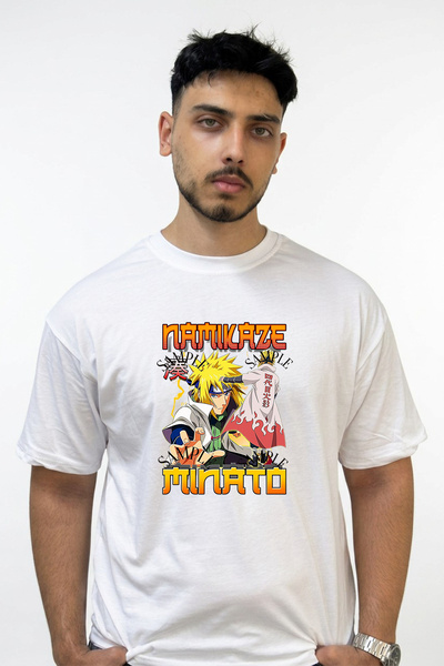 Anetos Minato Namikaze Design Printed Oversize White T-Shirt