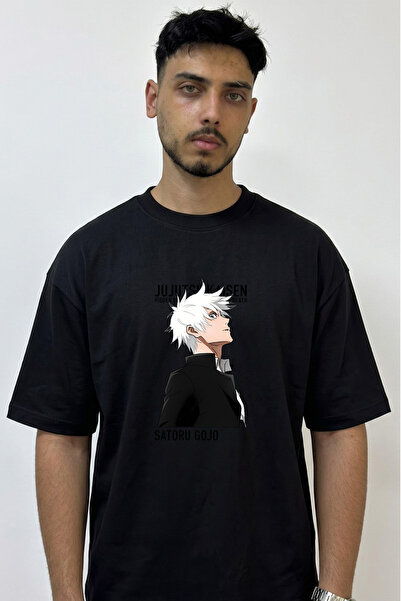 Anetos Satoru Gojo_9 Design Printed Oversize Black T-Shirt