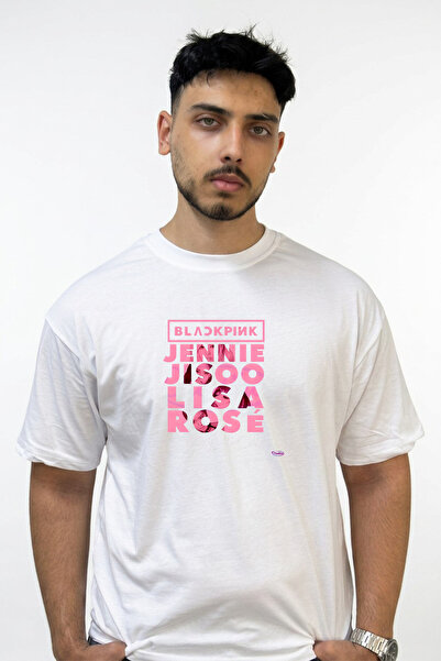 Anetos Blackpink_25 Design Printed Oversize White T-Shirt
