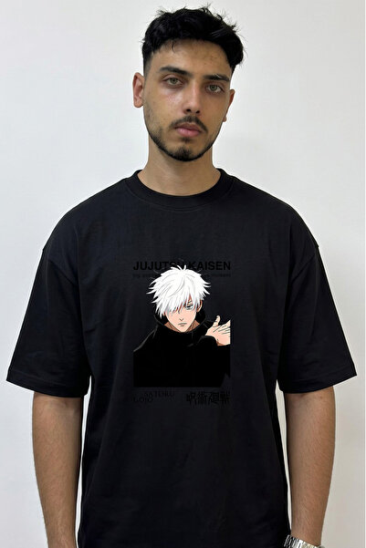 Anetos Satoru Gojo_8 Design Printed Oversize Black T-Shirt