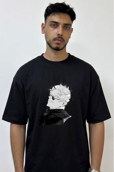 Anetos Gojo Satoru_35 Design Printed Oversize Black T-Shirt