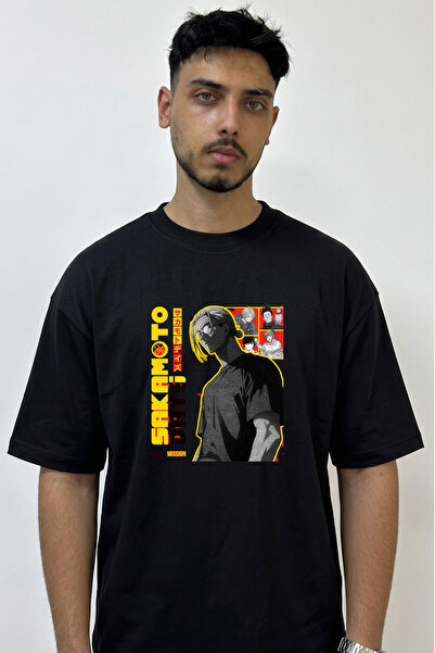 Anetos Sakamoto Days Design Printed Oversize Black T-Shirt