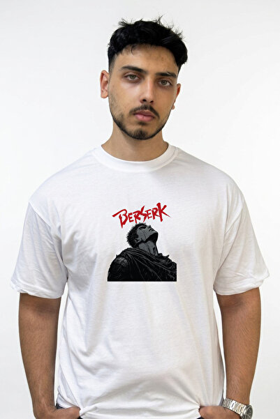 Anetos Berserk Guts_11 Σχέδιο με στάμπα, υπερμεγέθη λευκό μπλουζάκι