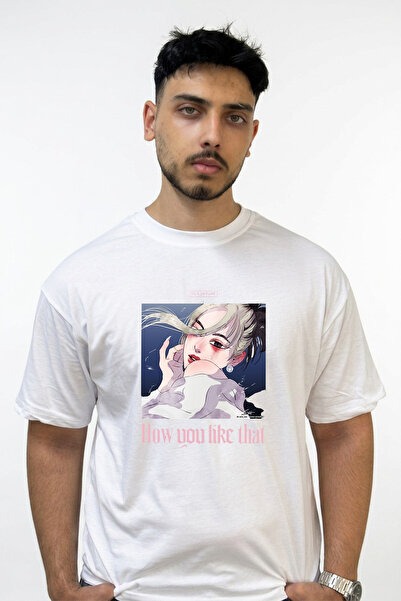 Anetos Blackpink Lisa Design Printed Oversize White T-Shirt
