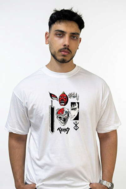 Anetos Berserk_8 Design Printed Oversize White T-Shirt