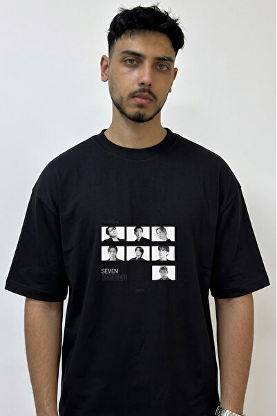 Anetos Bts Kpop_2 Design Printed Oversize Black T-Shirt