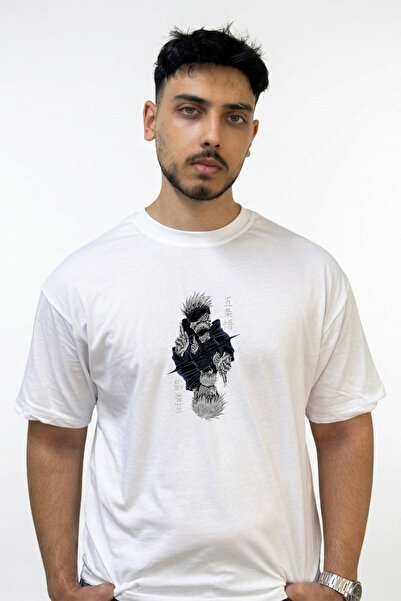 Anetos Gojo Satoru_55 Design Printed Oversize White T-Shirt