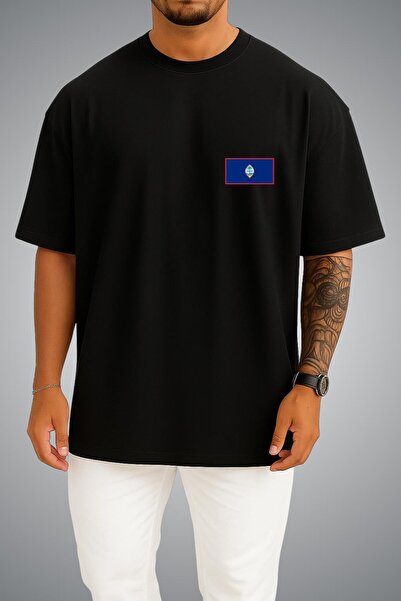 Bahriyeli Collection Oversize Guam Flag Pocket Printed Unisex T-Shirt
