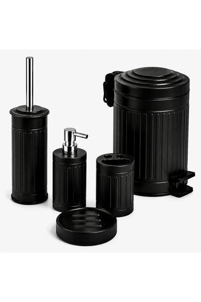 Aşkana En Model, 5 Piece Retro Metal Bathroom Set, 5 Lt Large Trash Can, Toil...