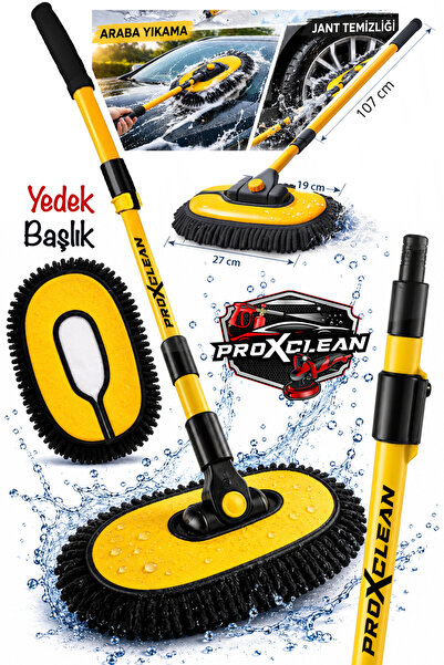 PROXCLEAN Premium Seri Teleskopik Saplı Mikrofiber Oto Temizlik Mopu Araç Cam...