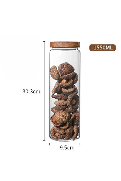 Choice 1550ml 1pcs Wood Lid Orgnizer Glass Airtight Canister Kitchen Storage ...