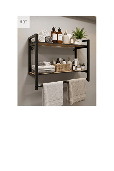 BRTWOODS Modern Mutfak Rafı, Banyo Rafı ve Havluluk – Duvara Monte Metal Ahşa...