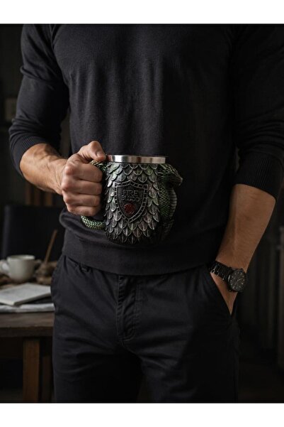 Hd Marketim 400 ml Stainless Steel Mug with Dragon Design – Decorative Metal Mug