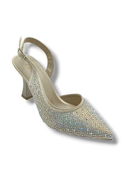 mengi 688-26 Glittery Satin Stone Thin Heel Women's Stiletto