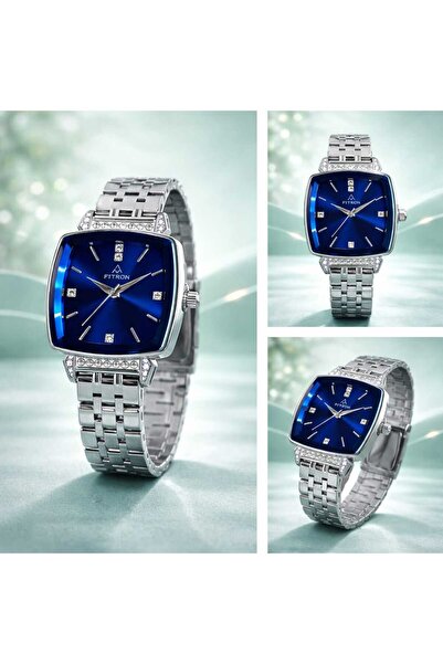 FITRON Elegant Women’s Blue Dial Watch Silver Strap Luxury Designer Watch