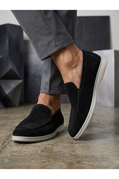 TUGERDİ Black Suede Genuine Leather Thermo Sole Loafer Men's Casual Shoes Tge...