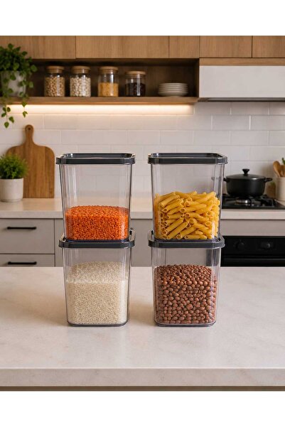 MYBOX Set of 4 Storage Containers with Lids and Labels - Kitchen Organizer An...
