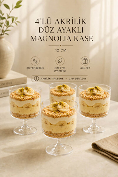 Anadolu Saray 4 Adet Akrilik Ayaklı Magnolia Tatlı Kasesi 12 cm Şeffaf Sunum ...