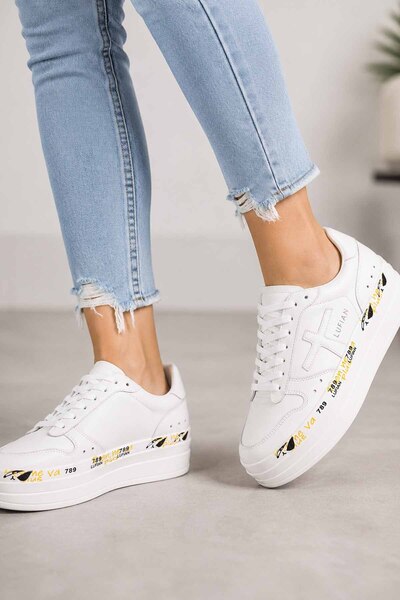 Lufian Women's White High Sole Casual Sports Shoes Snekars Lfn-890