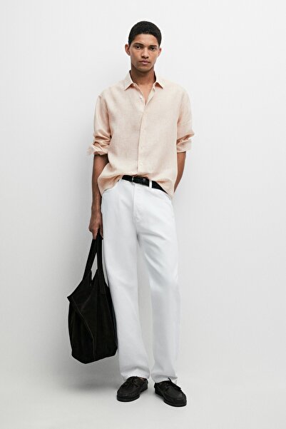 Massimo Dutti %100 keten çizgili regular fit gömlek