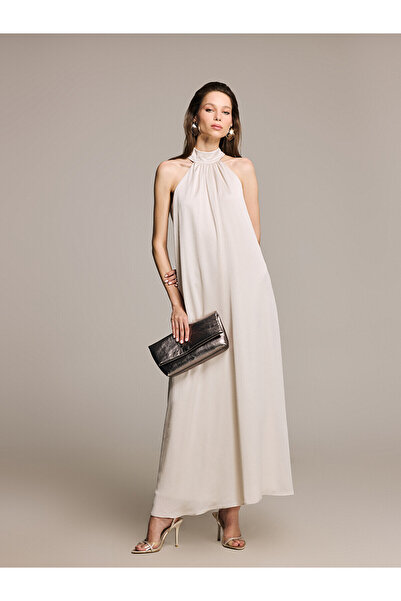 LC Waikiki Vizyon New Season Halter Neck Gathered A-Line Evening Dress