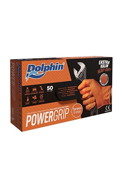 lesamed Dolphin Powergrip Ekstra Kalın Turuncu Nitril Eldiven Elmas Dokulu M ...