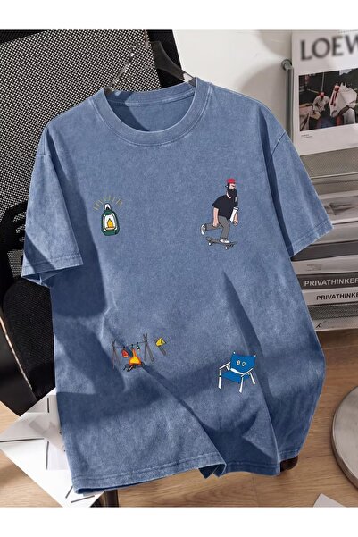 Toum Alone Life Printed Washable Vintage Unisex Oversize T-Shirt