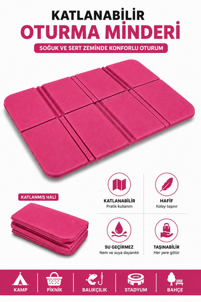 SALEMOON Katlanabilir Oturma Minderi – Pembe Kamp Minderi, Outdoor Aktivitele...