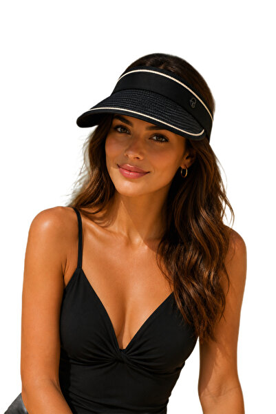 HatClub Exclusive قبعة نسائية قابلة للطي من القش الأسود قابلة للتعديل للحماية...