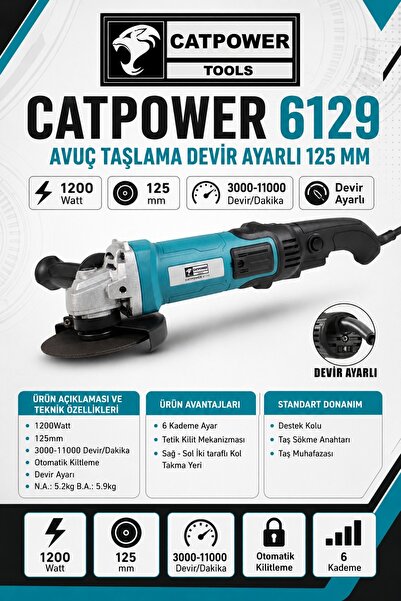 Cat Power Catpower 6129 Avuç Taşlama 125Mm Devir Ayarlı
