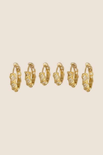 Hetra Gold Color Steel Zircon Stone Twisted 6-Piece Hoop Earring Set