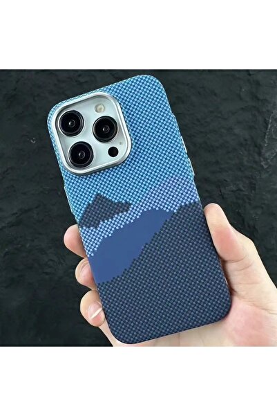 Generic İPHONE 15 UYUMLU MAVİ KARBONFİBER TELEFON KILIFI