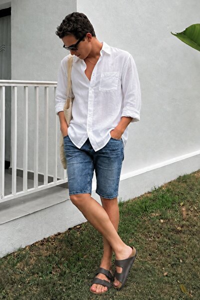 Madmext Blue Regular Fit Men's Jean Shorts 6348