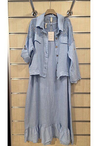 Park Moda Italian Linen Dress with Jacket and Sequin Detail