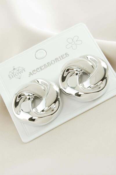 ZERO LAND Shopilke Twisted Metal Earrings - (201726) Silver Color