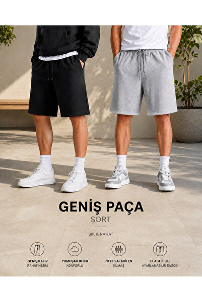 BERYY MODA Opportunity Product 2 Pieces Black+Gray Oversize Fit Shorts Bermud...
