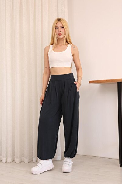 Mersella Comfort Women's High Waist Casual Baggy Trousers with Pockets