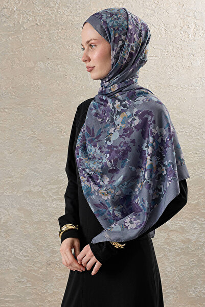 SilkTouch Gray Purple Lavinya Patterned Double-Sided Organic Shawl