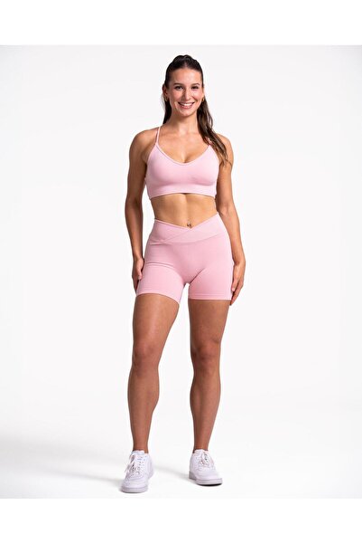 TEVEO شورت بتصميم V-Shape Covert Scrunch، مزين برباط، لون وردي