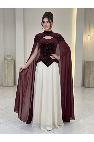 Pyramid masterpieces Royal Evening Gown with Velvet and Scarf Touches