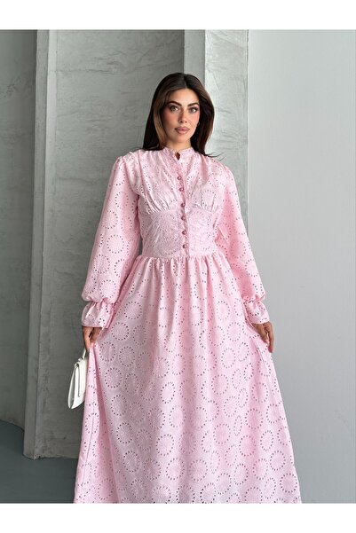 Nes Moda Kadın Düğme Detaylı Özel Tasarım Fistolu Tesettür Elbise