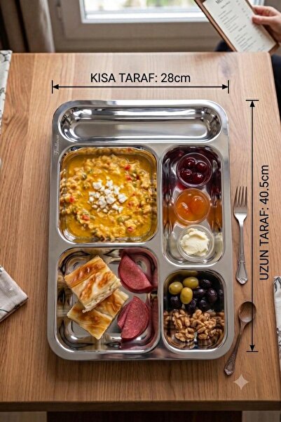 findhouse 430 Paslanmaz Çelik 5 Bölmeli Tabldot 28x40,5x0,6 Okul , Yemekhane ...