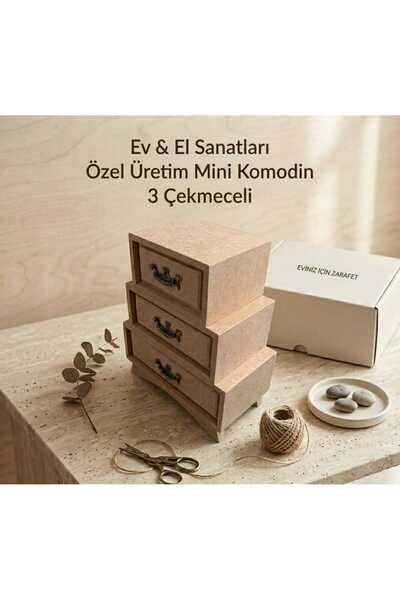 SEKAY AHŞAP Ahşap boyanabilir 3 çekmeceli metal kulplu dekoratif takı aksesua...